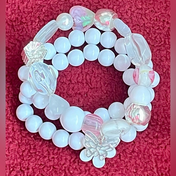 Bracelets, 3 elastic white 2 bead 1 glass - jewelry - Picture 1 of 16